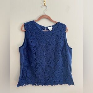Navy Lace Sleeveless Blouse Shell Size XL